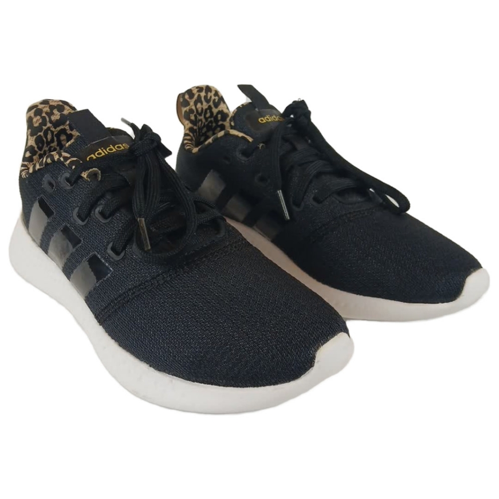 Adidas 7.5 Black White Cheetah Sneakers Trim Running Cloudfoam Super Puremotion - Picture 4 of 15
